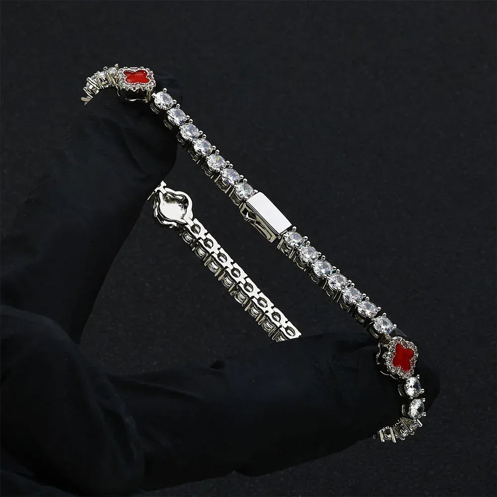 4mm S925 Sterling Silver Moissanite Clover Bracelet | VVS Moissanite Tennis Chain | High-End Gold Chain Rapper Aesthetic | Caratix - CaratixJewelry